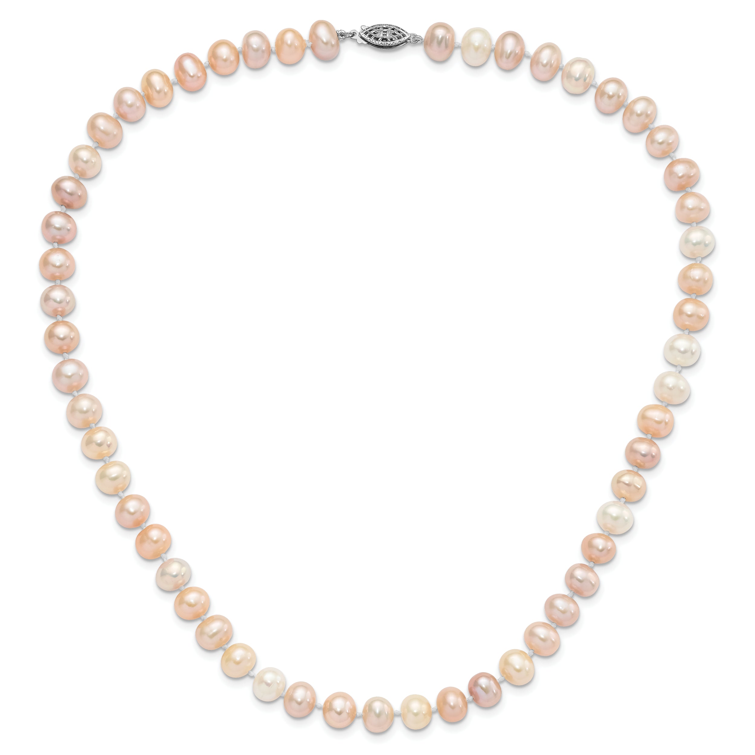 Sterling Silver Rhodium-plated 8-9mm Multi-color Near-Round Freshwater Cultured Pearl 20 inch Necklace