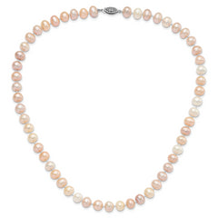 Sterling Silver Rhodium-plated 8-9mm Multi-color Near-Round Freshwater Cultured Pearl 20 inch Necklace