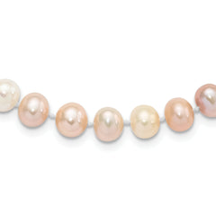 Sterling Silver Rhodium-plated 8-9mm Multi-color Near-Round Freshwater Cultured Pearl 20 inch Necklace