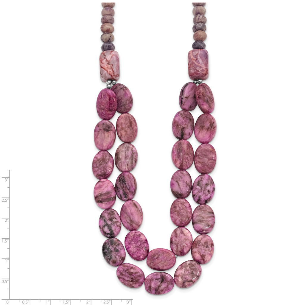 Sterling Silver Charoite, Jade, Pink and Purple Jasper With 2in ext Necklace