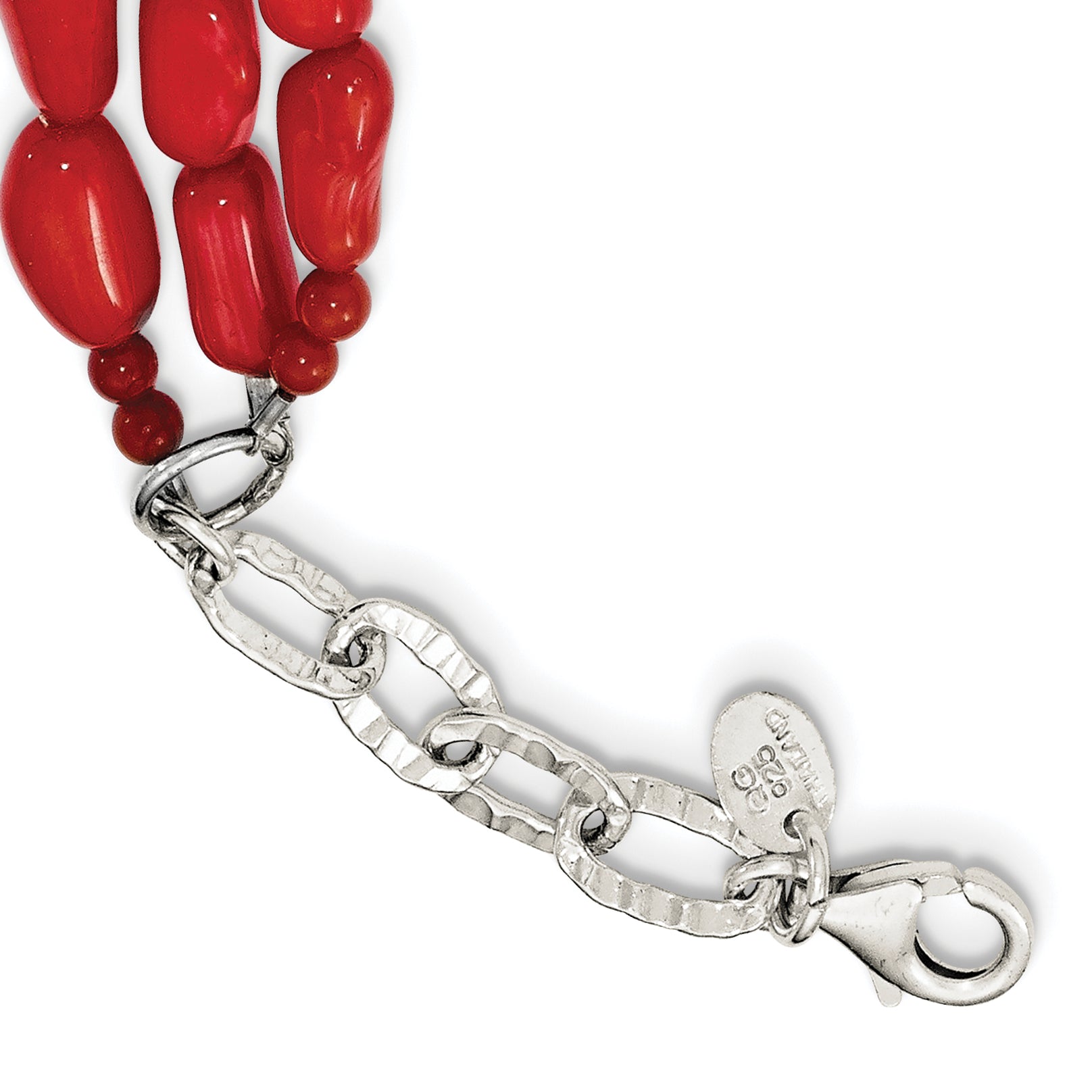 Sterling Silver Triple Strand Red Coral 16 inch Necklace with 2 inch extension Secondary image