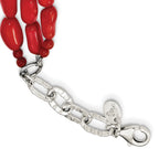 Sterling Silver Triple Strand Red Coral 16 inch Necklace with 2 inch extension