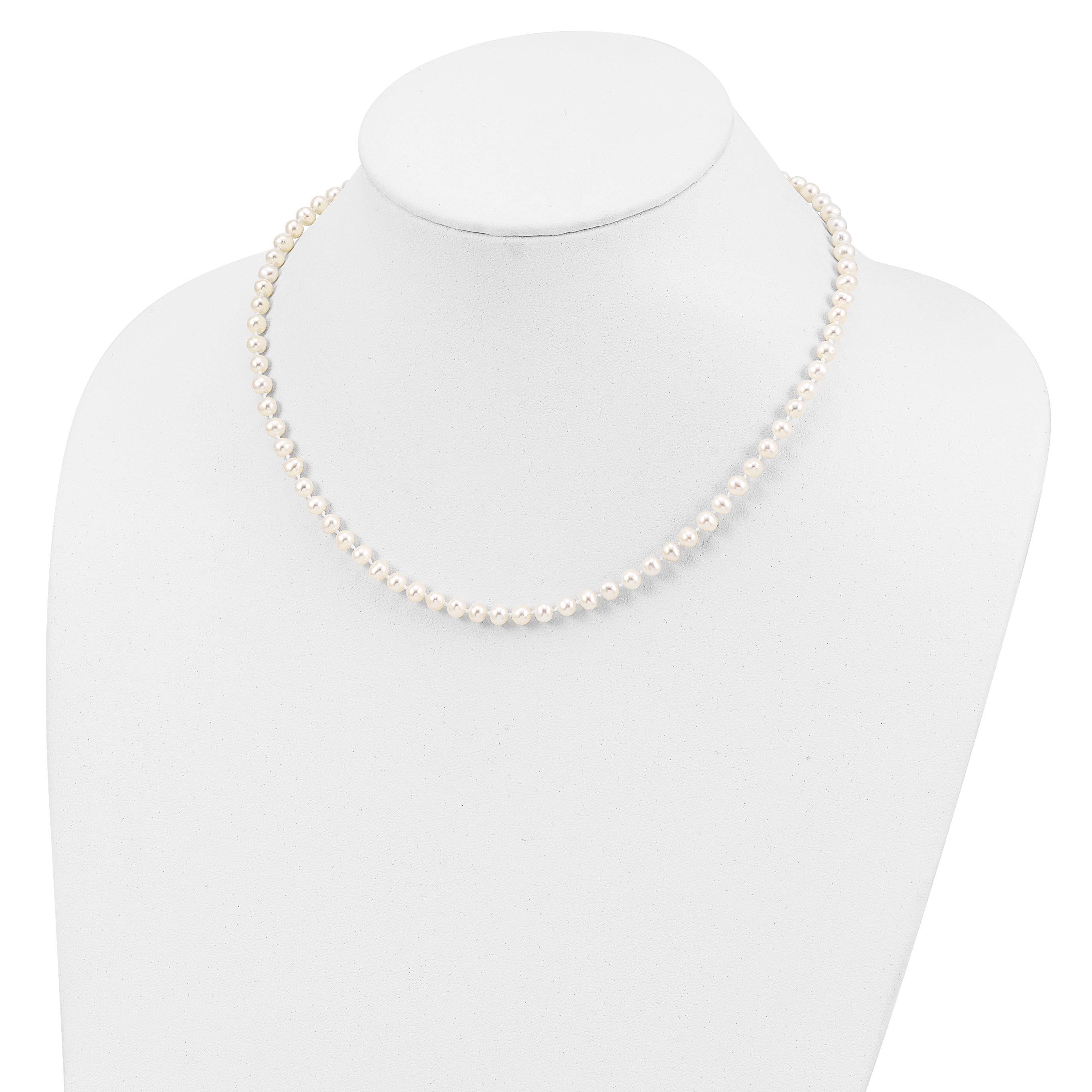 Sterling Silver Rhodium-plated 4-5mm White Near-Round Freshwater Cultured Pearl 18 inch Necklace