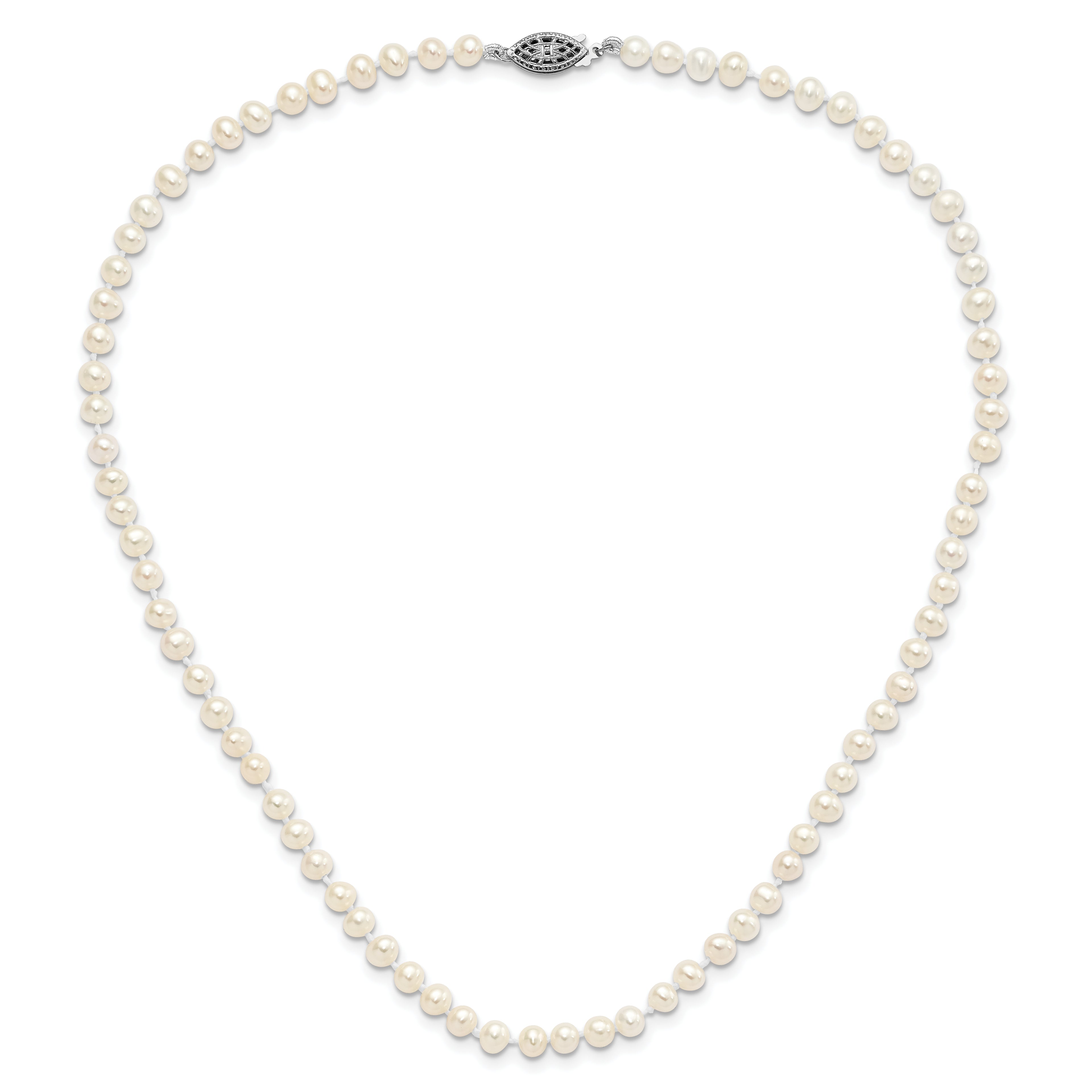 Sterling Silver Rhodium-plated 4-5mm White Near-Round Freshwater Cultured Pearl Necklace