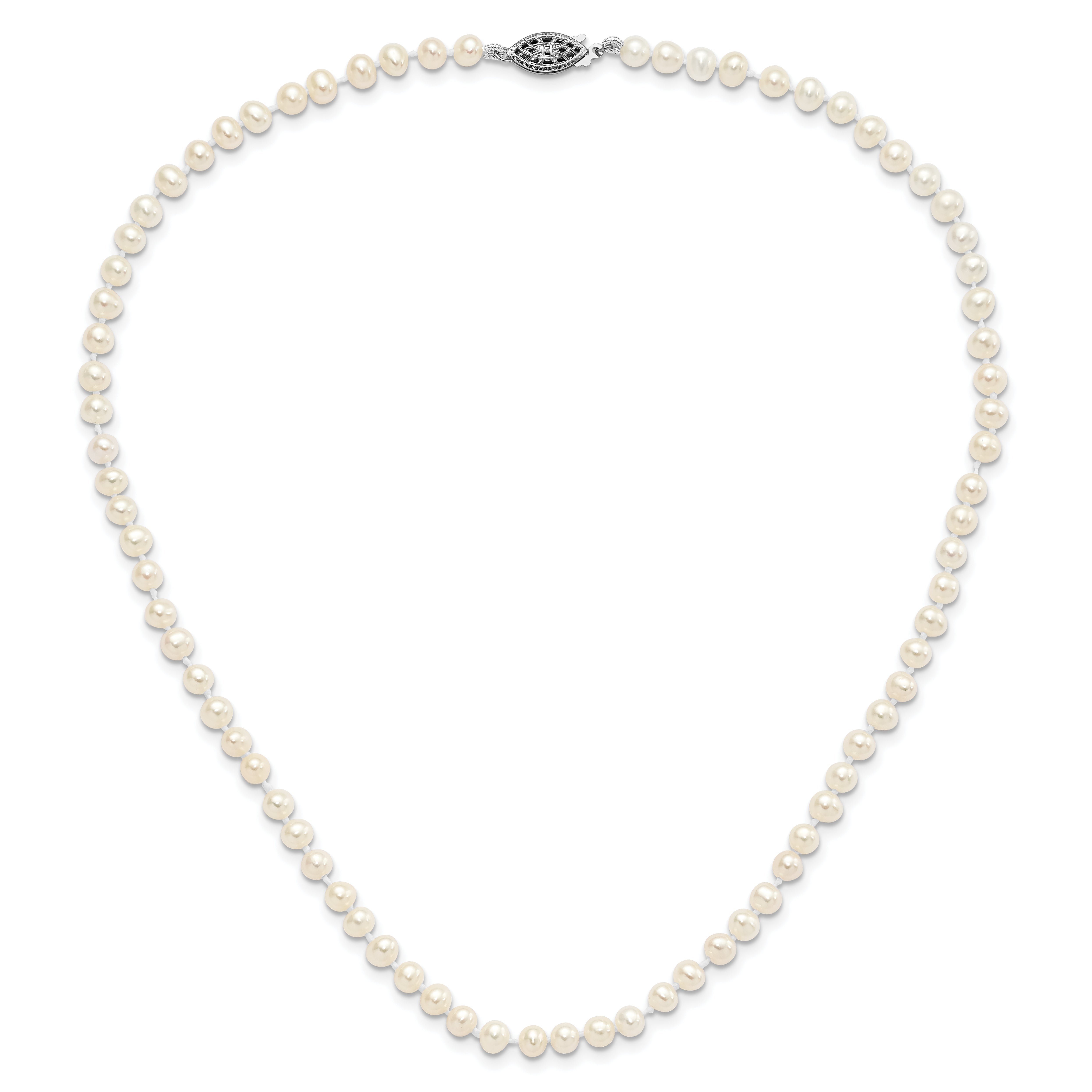 Sterling Silver Rhodium-plated 4-5mm White Near-Round Freshwater Cultured Pearl 18 inch Necklace