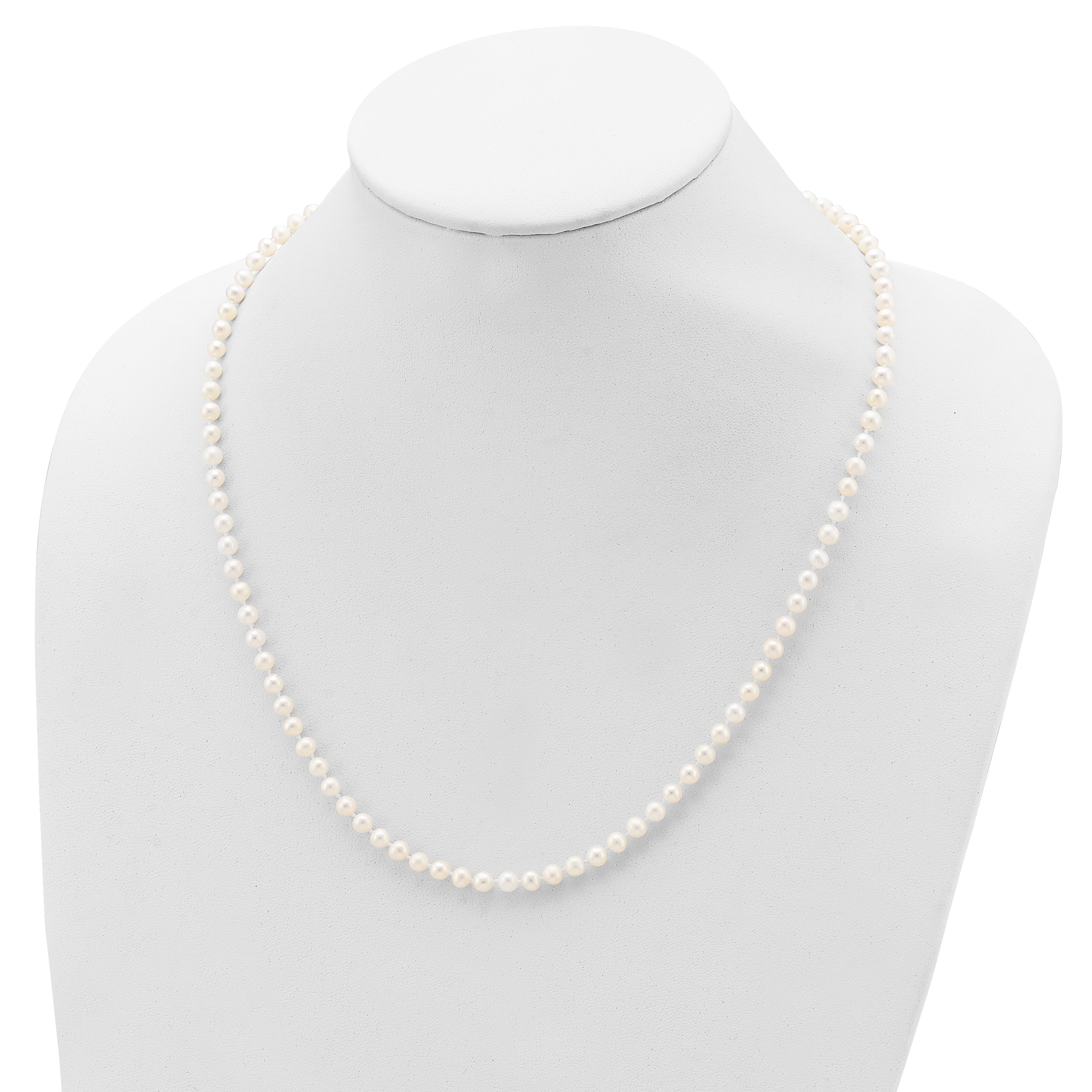Sterling Silver Rhodium-plated 4-5mm White Near-Round Freshwater Cultured Pearl 28 inch Necklace