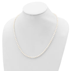 Sterling Silver Rhodium-plated 4-5mm White Near-Round Freshwater Cultured Pearl 28 inch Necklace