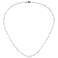 Sterling Silver Rhodium-plated 4-5mm White Near-Round Freshwater Cultured Pearl 28 inch Necklace