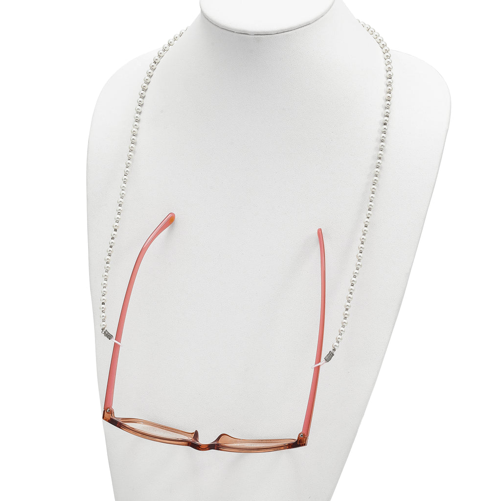 4-5mm White Round Imitation Shell Pearl with Glass Bead 24 inch Eyewear Chain