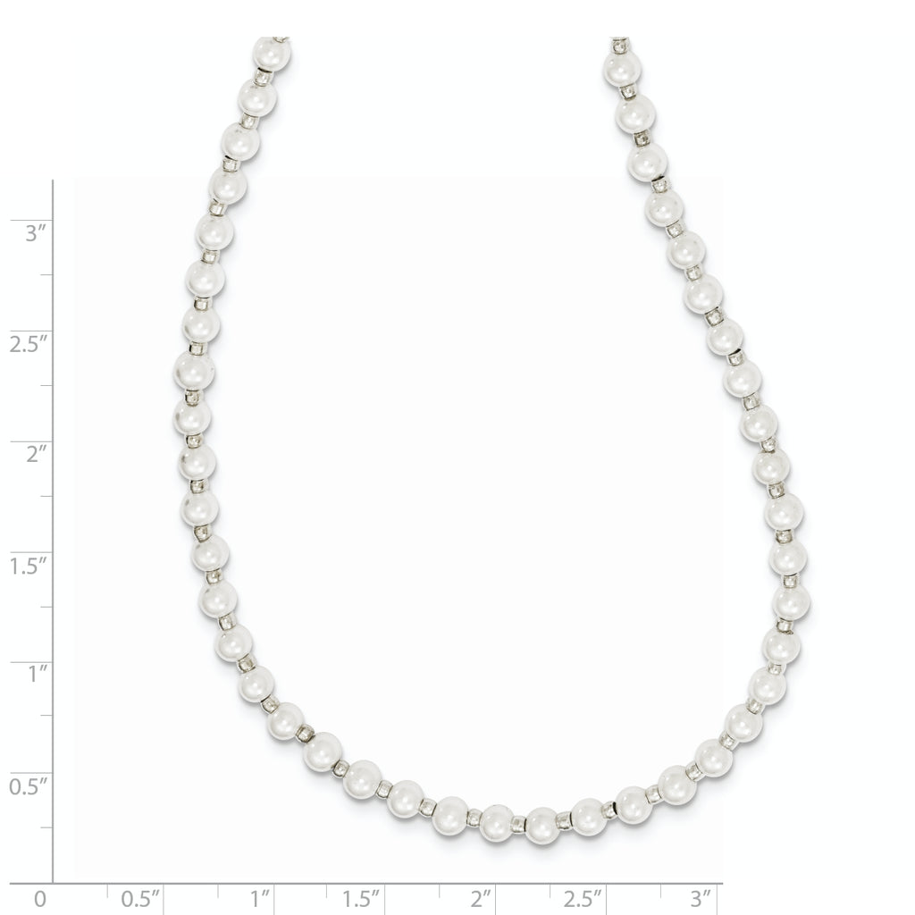 4-5mm White Round Imitation Shell Pearl with Glass Bead 24 inch Eyewear Chain