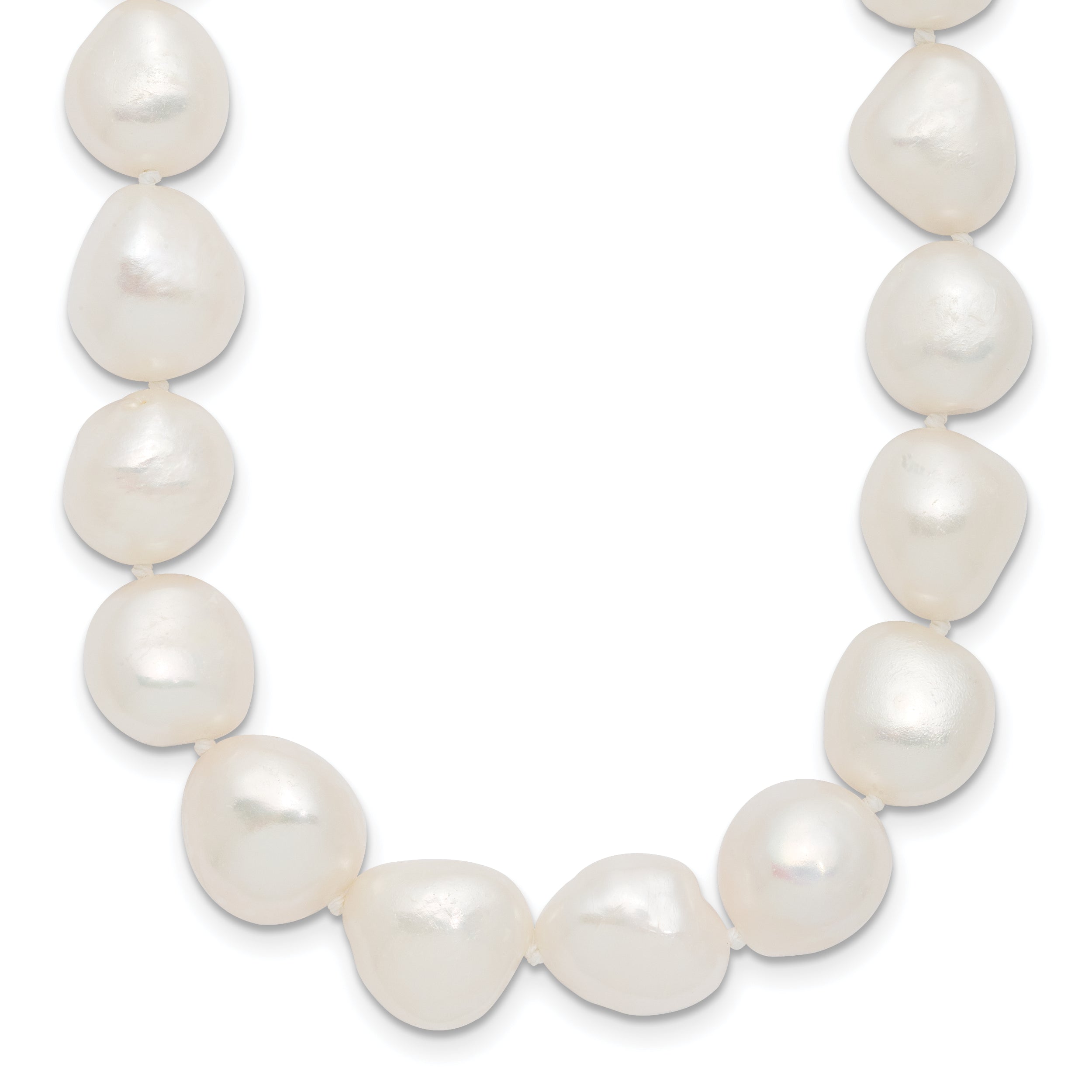 Sterling Silver Rhodium-Rhodium-Plated 11-12mm White Baroque Freshwater Cultured Pearl 20 inch Necklace