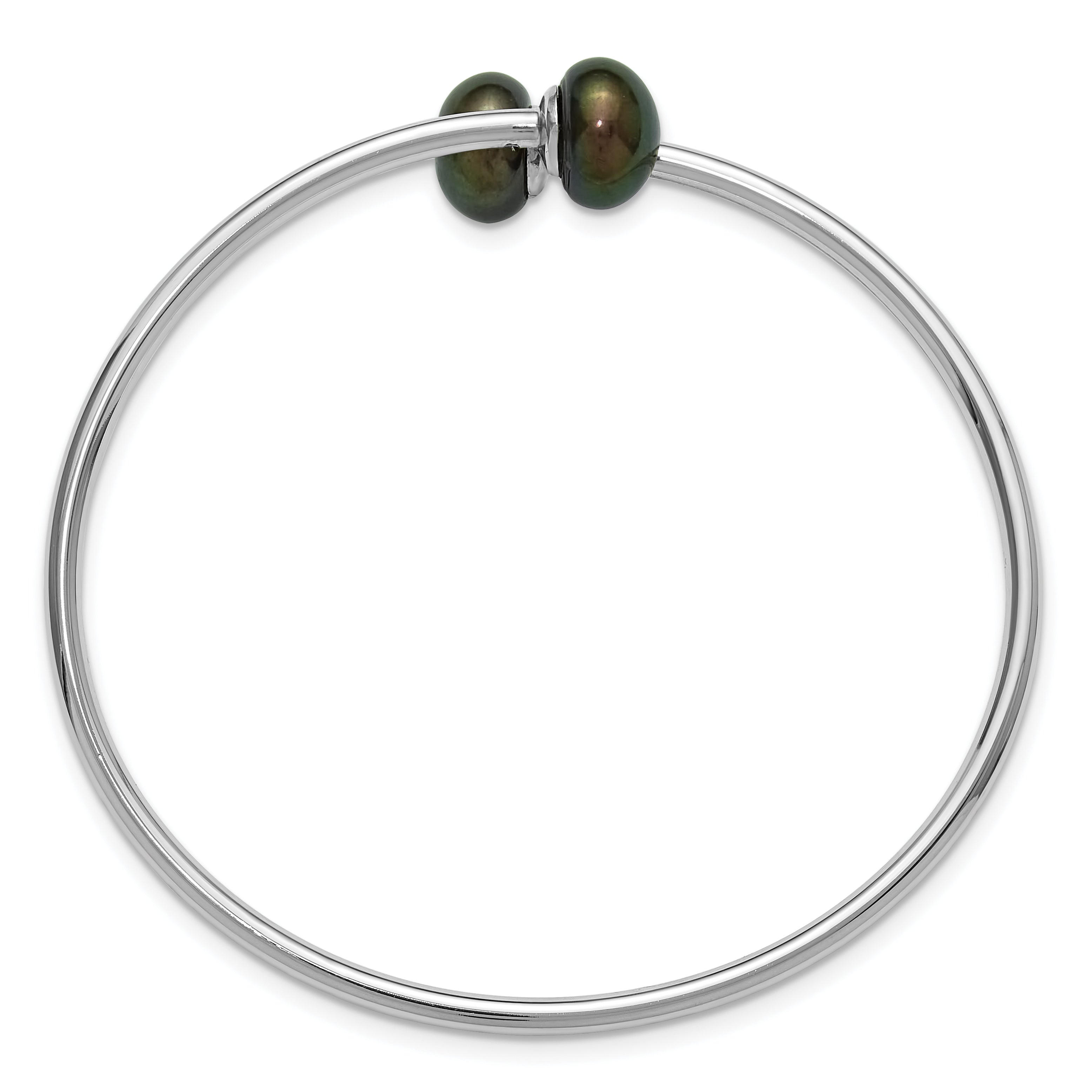 Sterling Silver Rhodium-plated 9-10mm Black Button Freshwater Cultured Pearl Flexible Bangle Secondary image