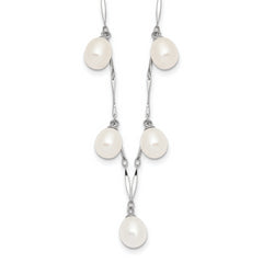 Sterling Silver Rhodium-Rhodium-Plated 7-8mm White Teardrop Freshwater Cultured Pearl 7-Station 17.5 inch Necklace