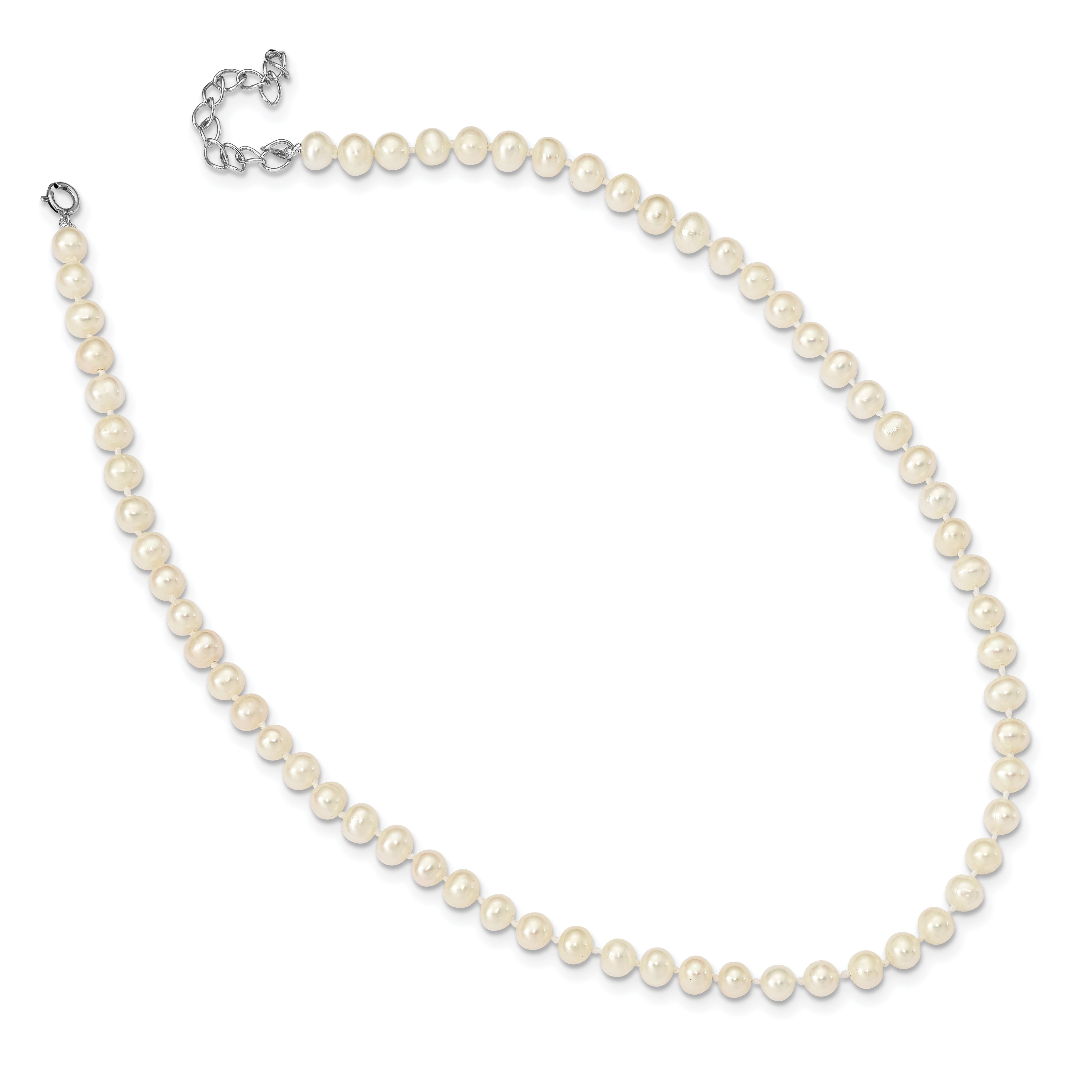 Sterling Silver Madi K Rhodium-plated 5-6mm White Semi-Round Freshwater Cultured Pearl 14 inch with 2 inch Extension Children's Necklace