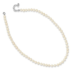 Sterling Silver Madi K Rhodium-plated 5-6mm White Semi-Round Freshwater Cultured Pearl 14 inch with 2 inch Extension Children's Necklace