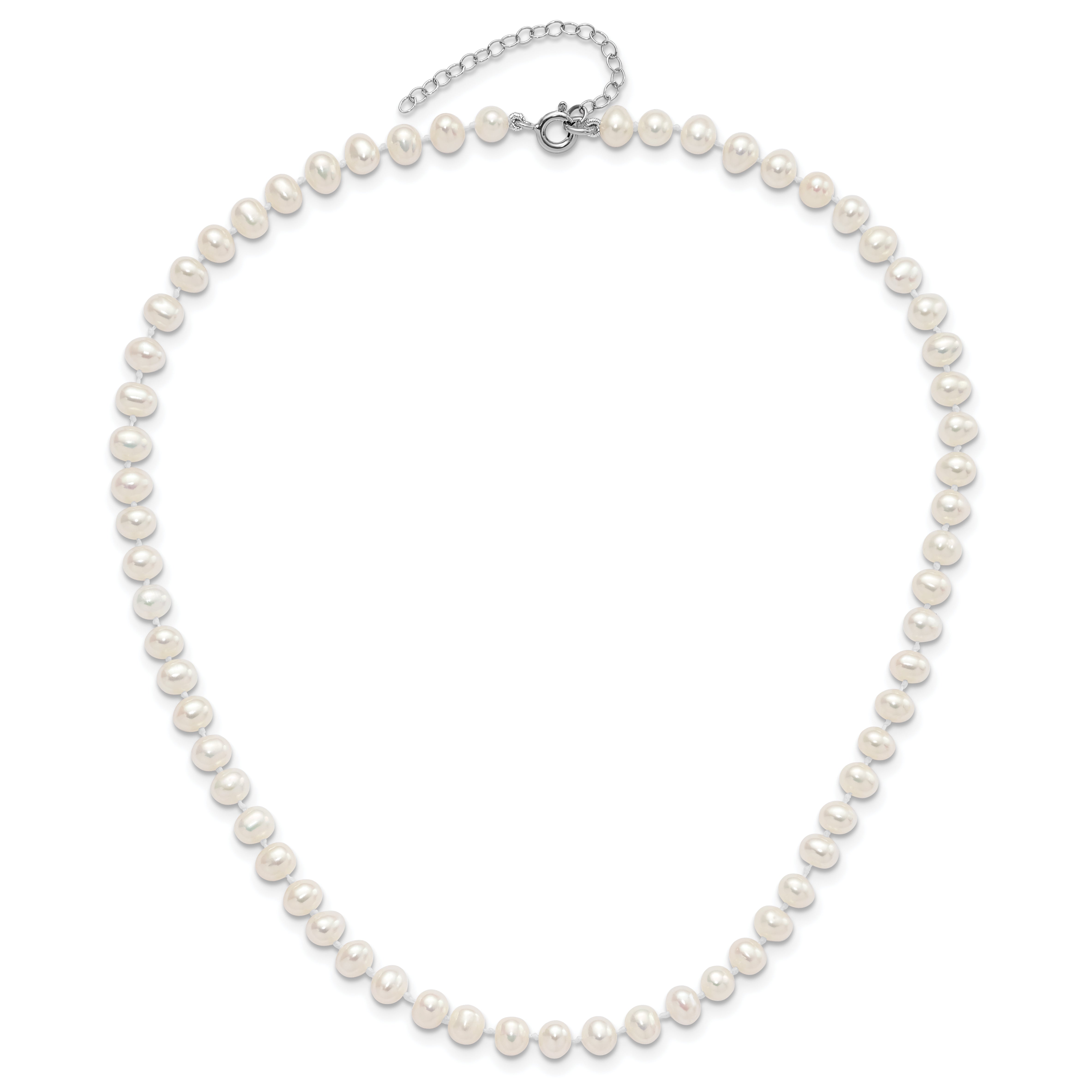 Sterling Silver Madi K Rhodium-plated 5-6mm White Semi-Round Freshwater Cultured Pearl 14 inch with 2 inch Extension Children's Necklace