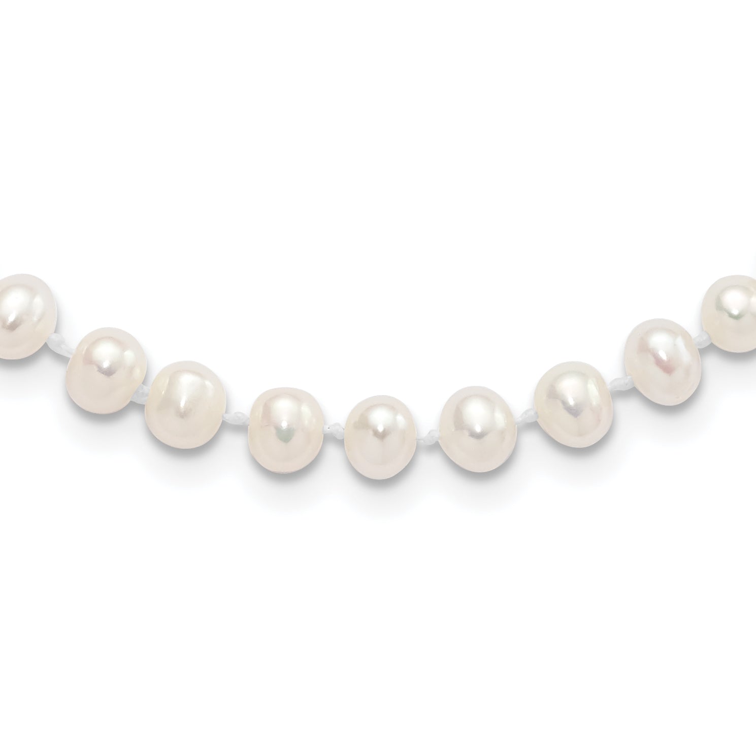 Sterling Silver Madi K Rhodium-plated 5-6mm White Semi-Round Freshwater Cultured Pearl 14 inch with 2 inch Extension Children's Necklace
