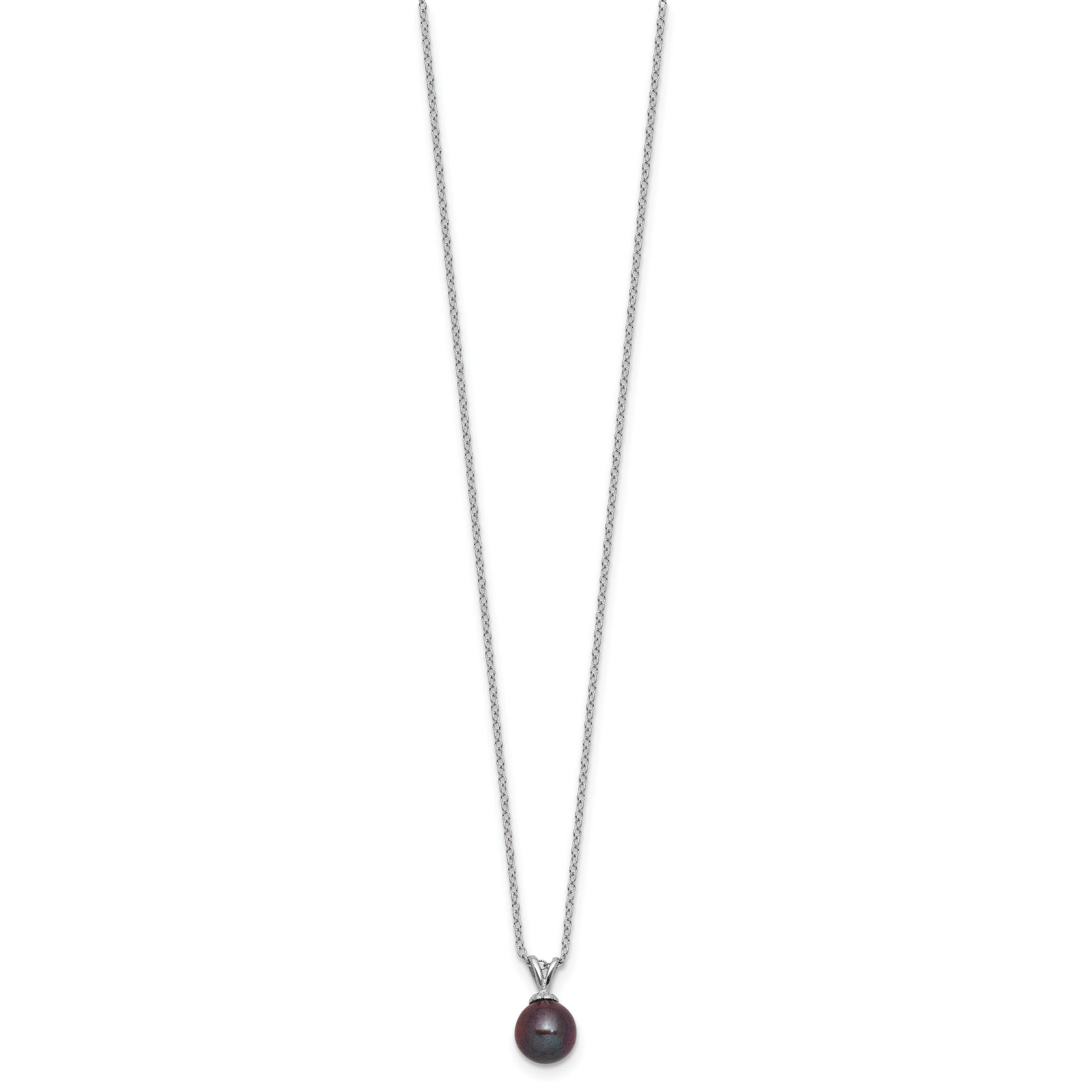 Sterling Silver Rhodium-plated 7-7.5mm Round Black Freshwater Cultured Pearl 17 inch Necklace Secondary image