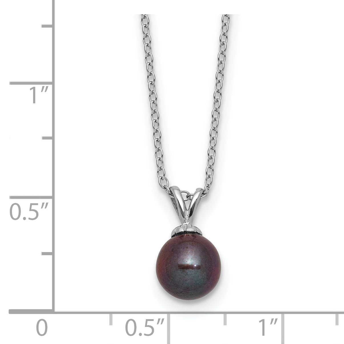Sterling Silver Rhodium-plated 7-7.5mm Round Black Freshwater Cultured Pearl 17 inch Necklace