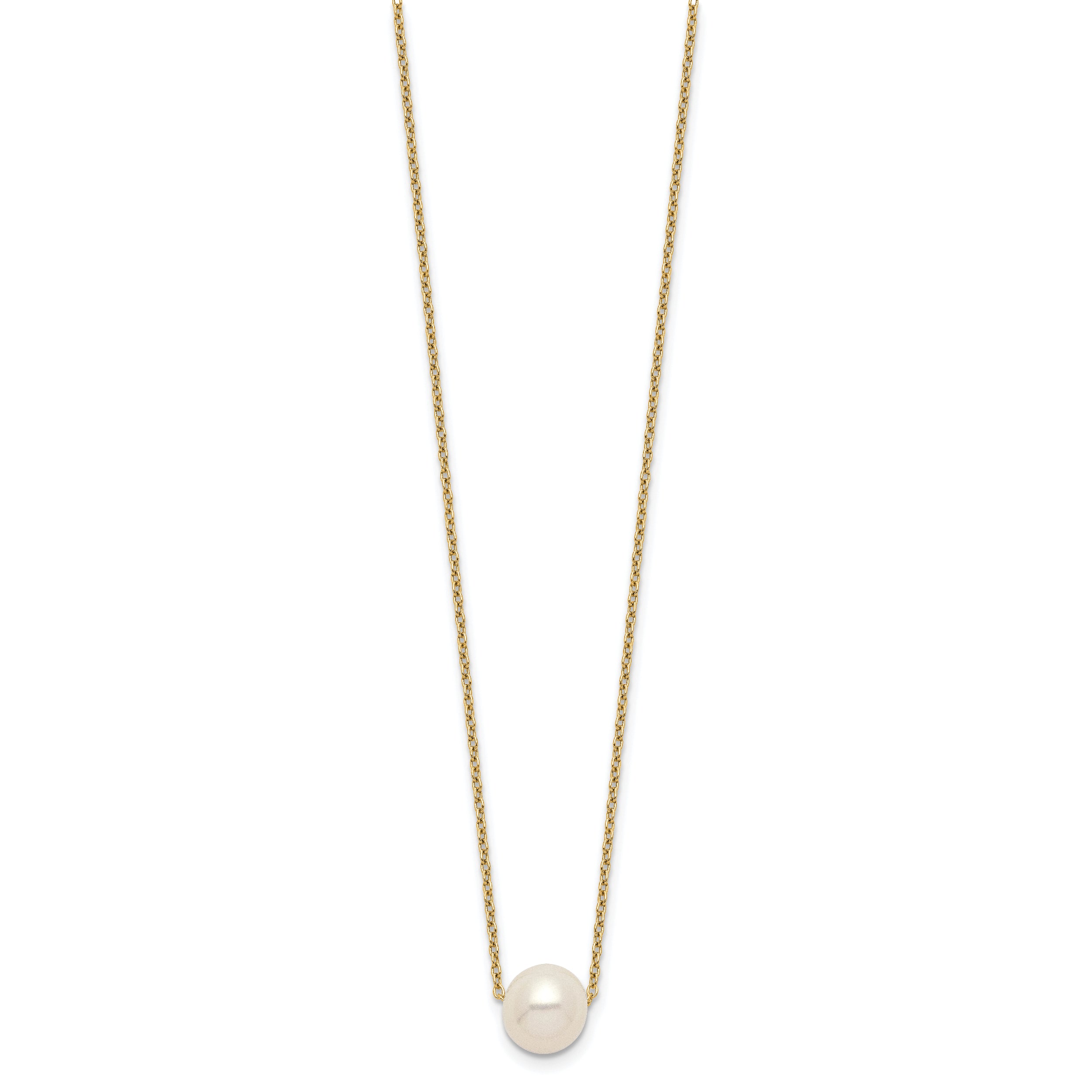 Sterling Silver Gold-plated 8-9mm White Near Round Freshwater Cultured Pearl 18 inch Necklace