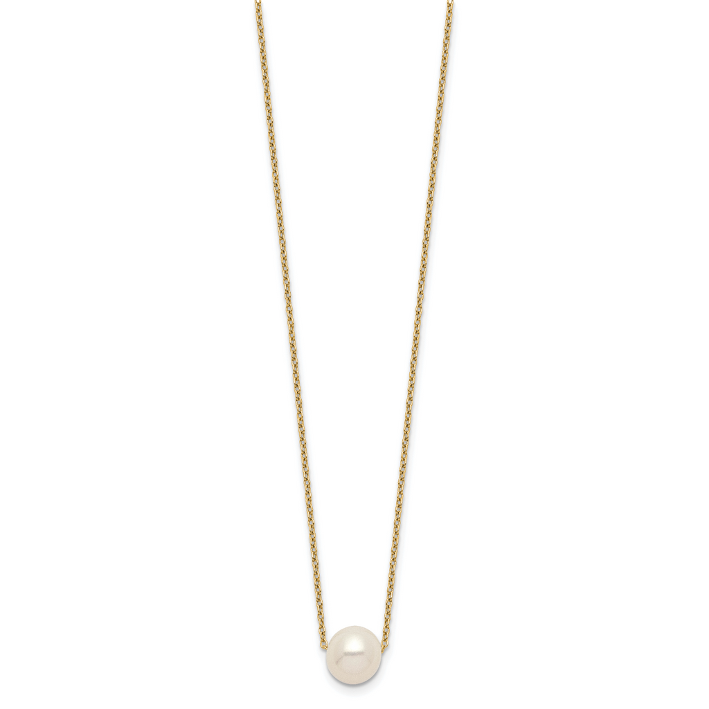 Sterling Silver Gold-plated 8-9mm White Near Round Freshwater Cultured Pearl 18 inch Necklace