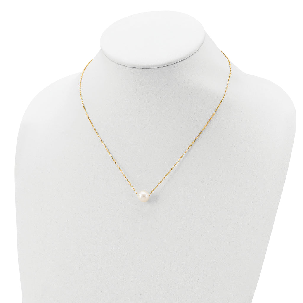 Sterling Silver Gold-plated 8-9mm White Near Round Freshwater Cultured Pearl 18 inch Necklace