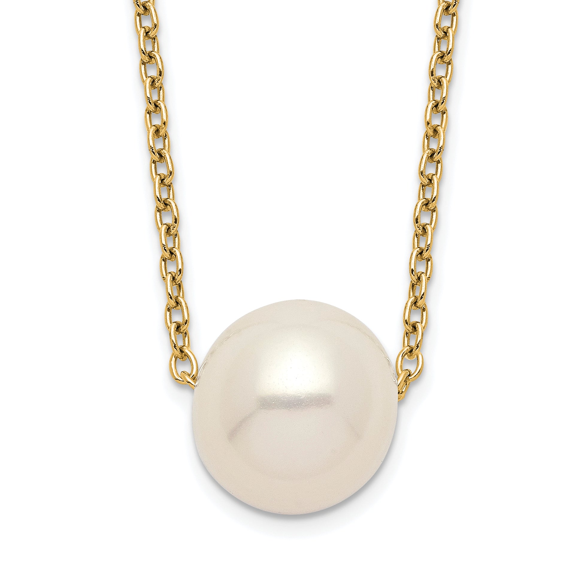 Sterling Silver Gold-plated 8-9mm White Near Round Freshwater Cultured Pearl 18 inch Necklace