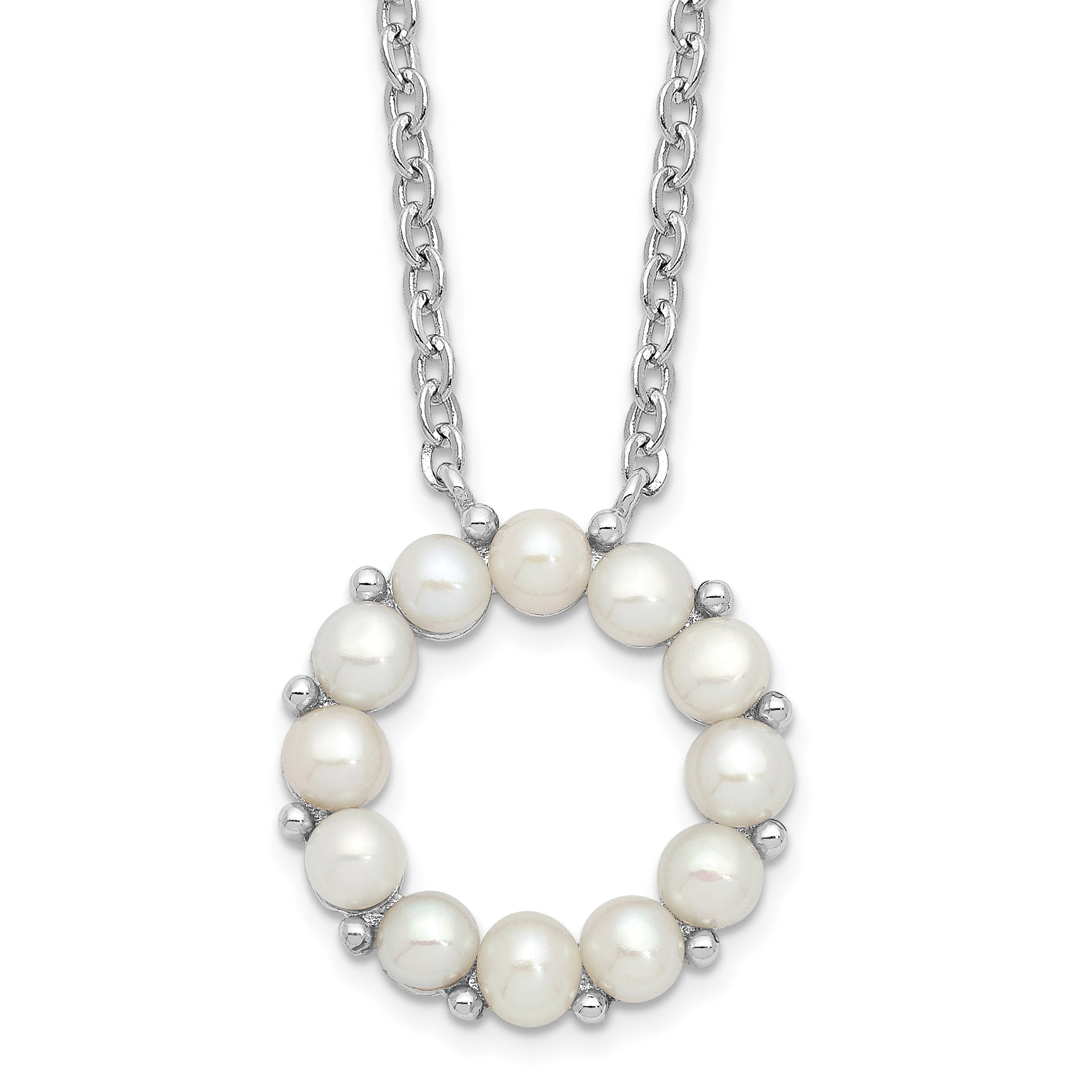 Sterling Silver Rhodium-Rhodium-Plated 3-3.5mm White Button Freshwater Cultured Pearl 16 inch with 1.75 inch Extension Necklace