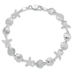 De-Ani Sterling Silver Rhodium-Plated Polished Sand Dollar / Shell / Starfish Bracelet