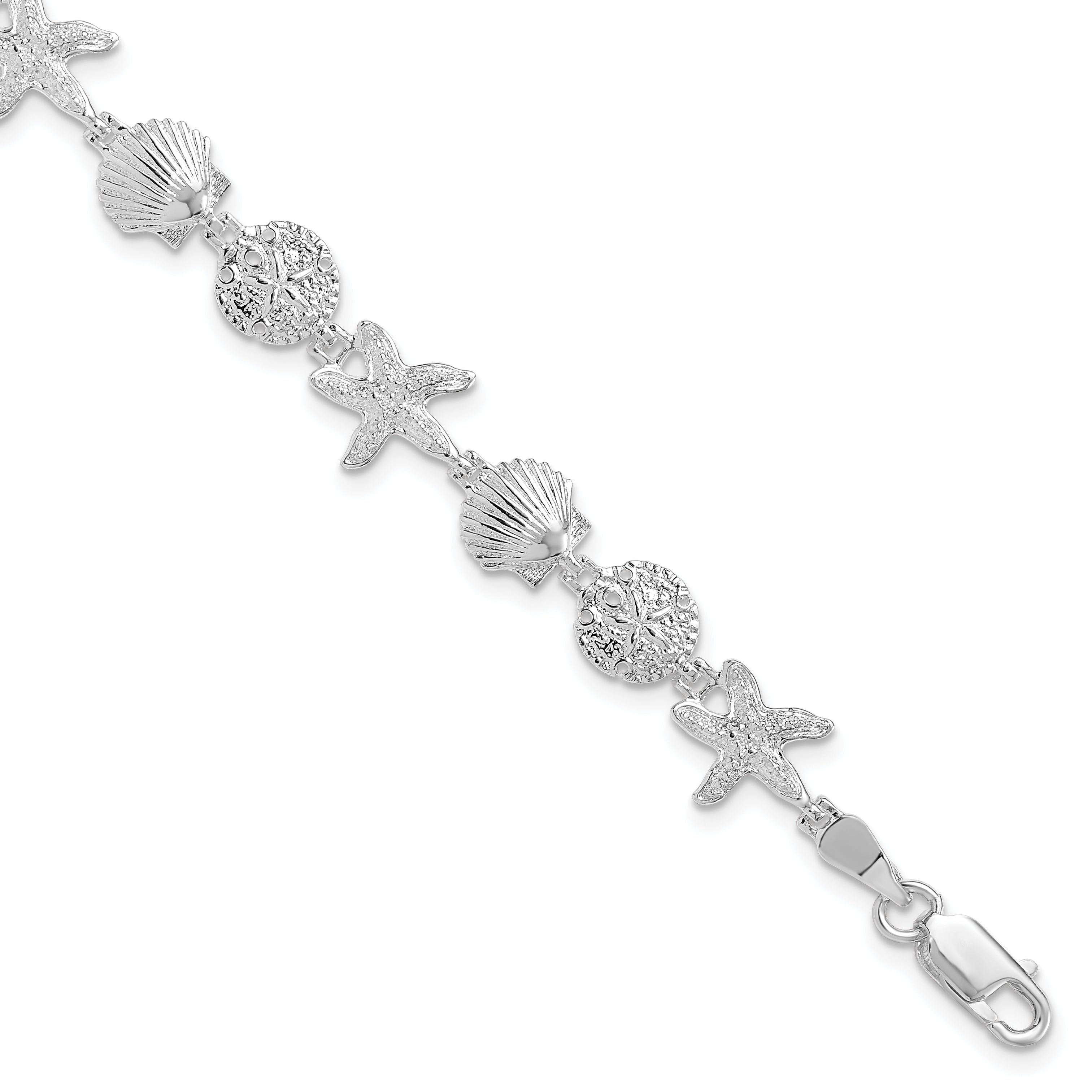 De-Ani Sterling Silver Rhodium-Plated Polished Sand Dollar / Shell / Starfish Bracelet Main image