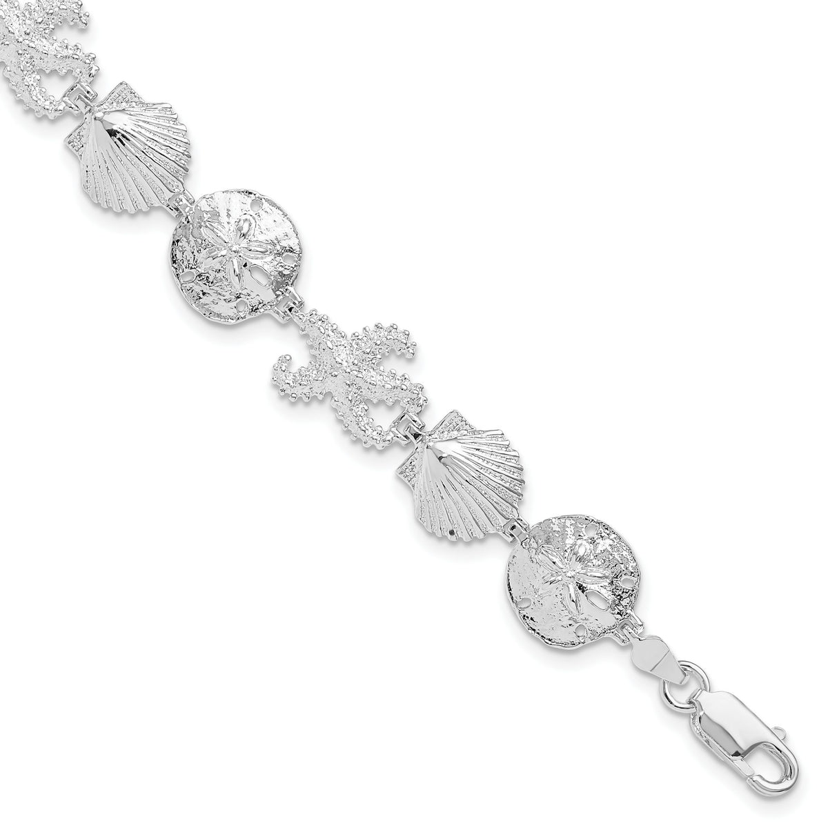 Starfish Shell Sand Dollar Bracelet in Sterling Silver, 7.2 Inch - Sophia Jewelers Main image