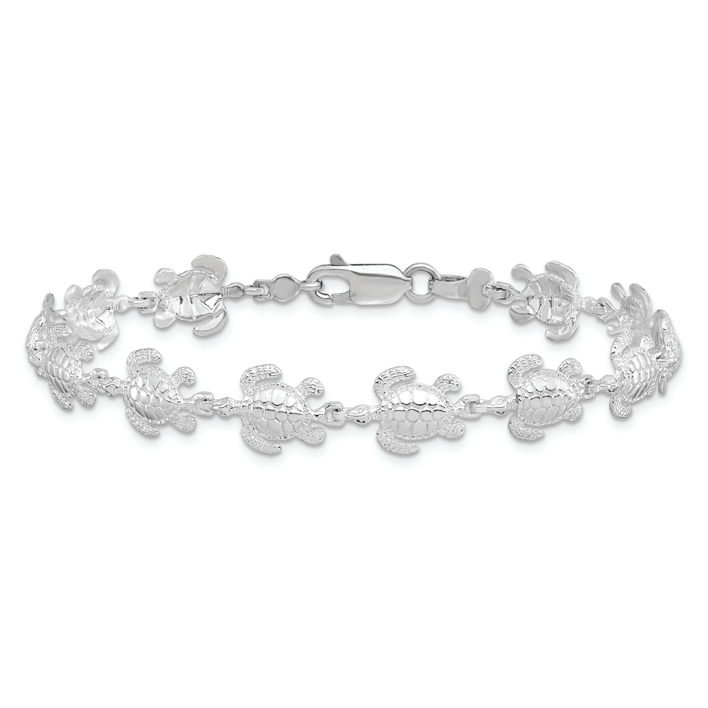 De-Ani Sterling Silver Rhodium-plated Polished Sea Turtle 7.5 inch Bracelet