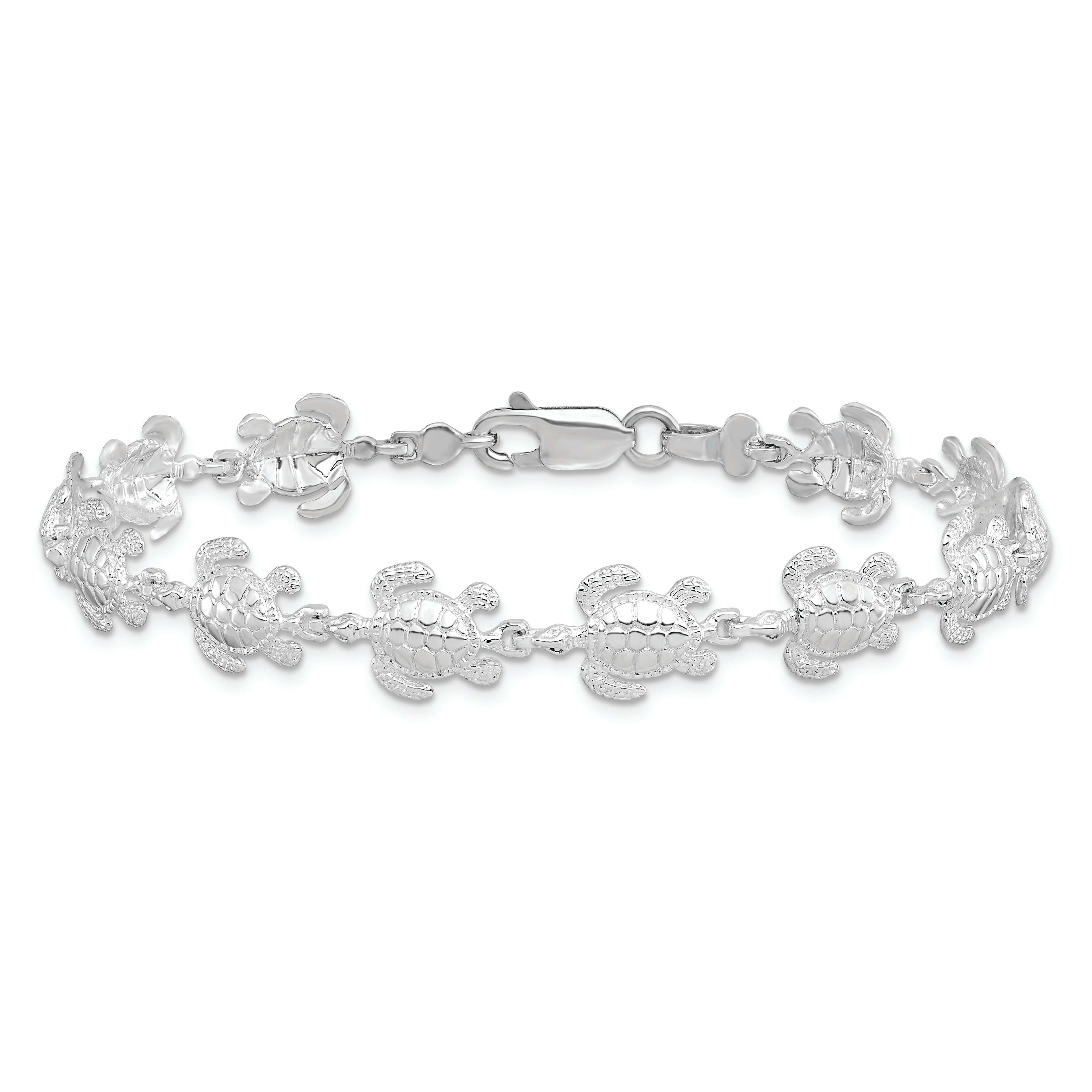 De-Ani Sterling Silver Rhodium-plated Polished Sea Turtle 7.5 inch Bracelet