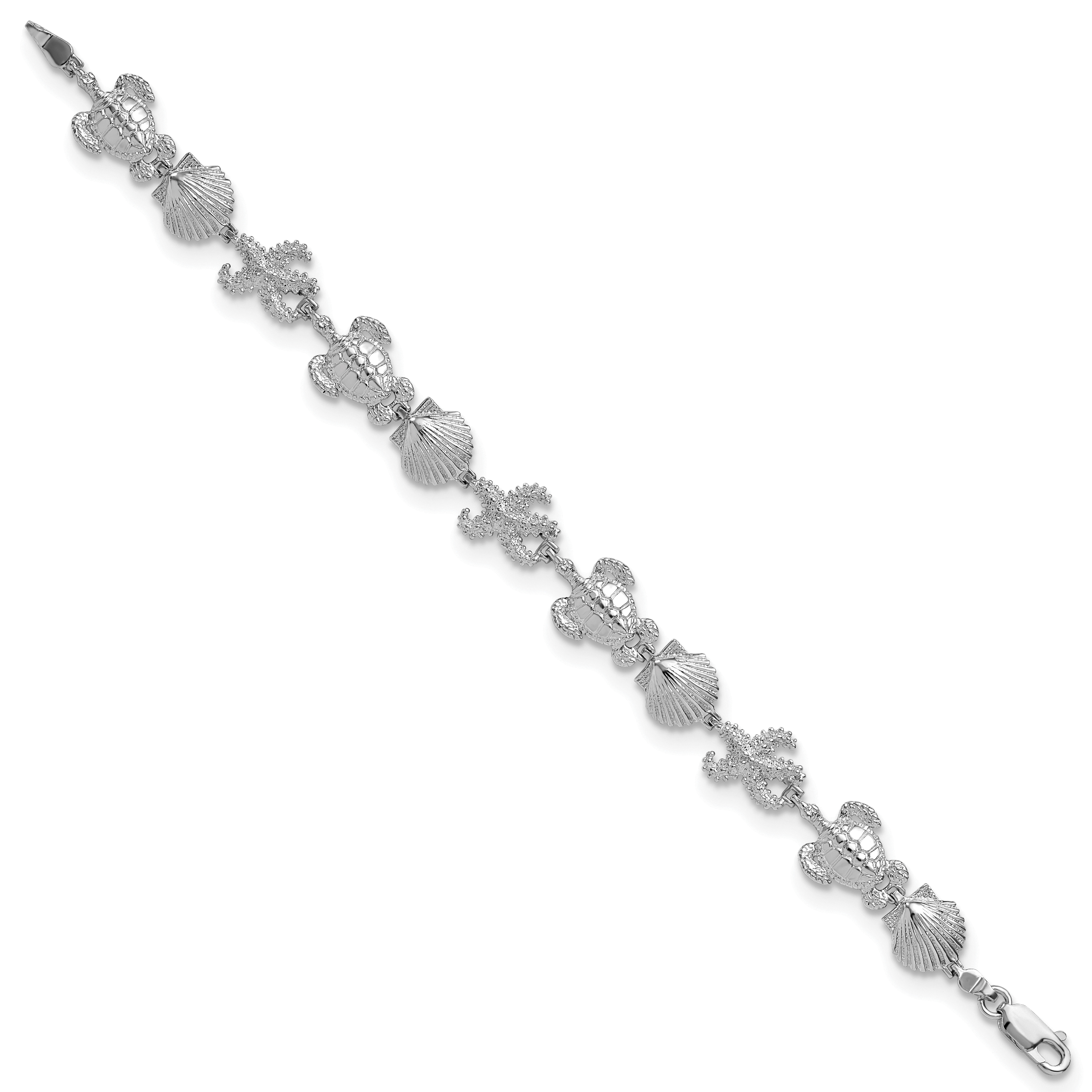 De-Ani Sterling Silver Rhodium-Plated Polished Turtle / Shell / Starfish Bracelet Secondary image