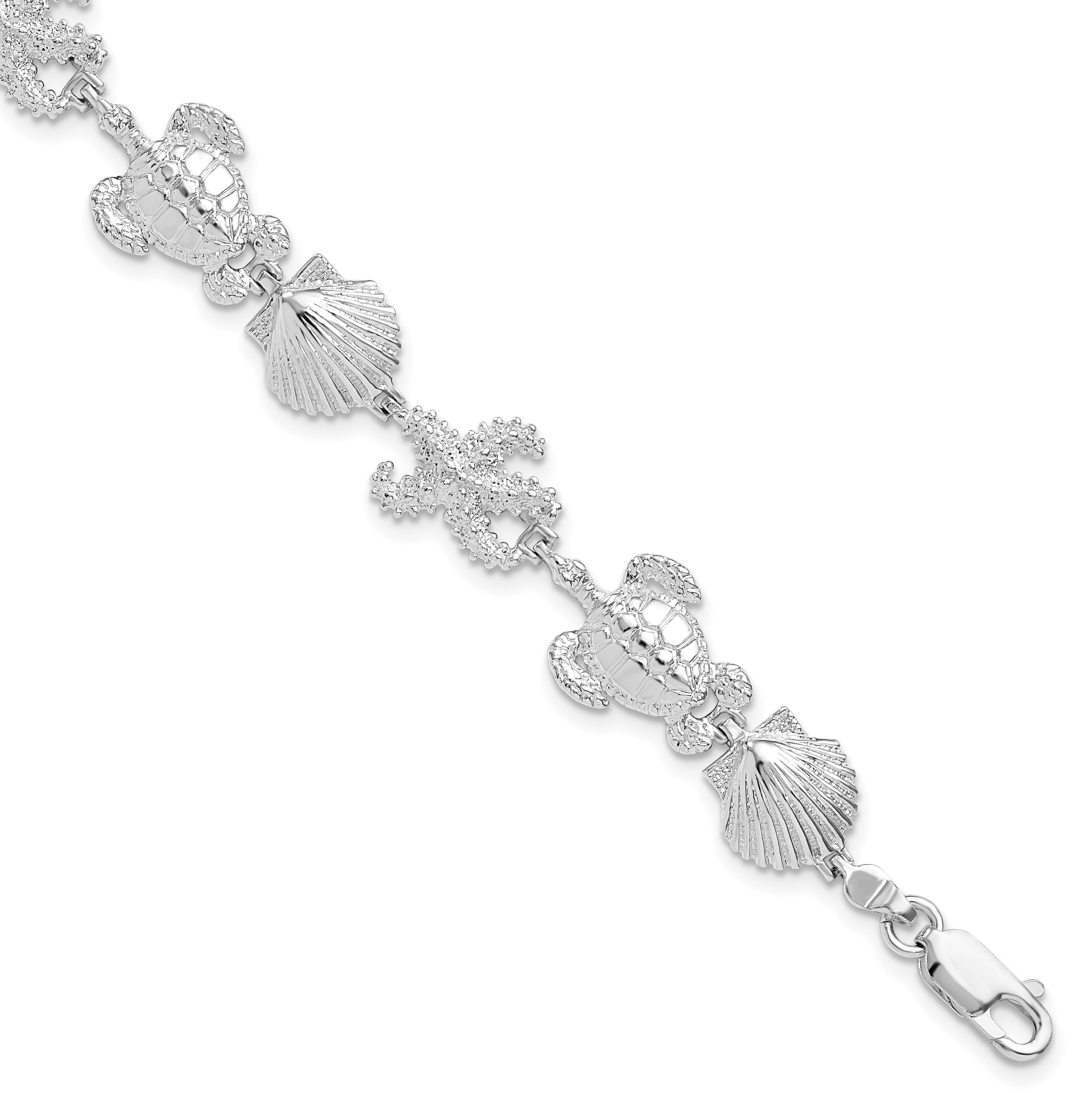 De-Ani Sterling Silver Rhodium-Plated Polished Turtle / Shell / Starfish Bracelet Main image