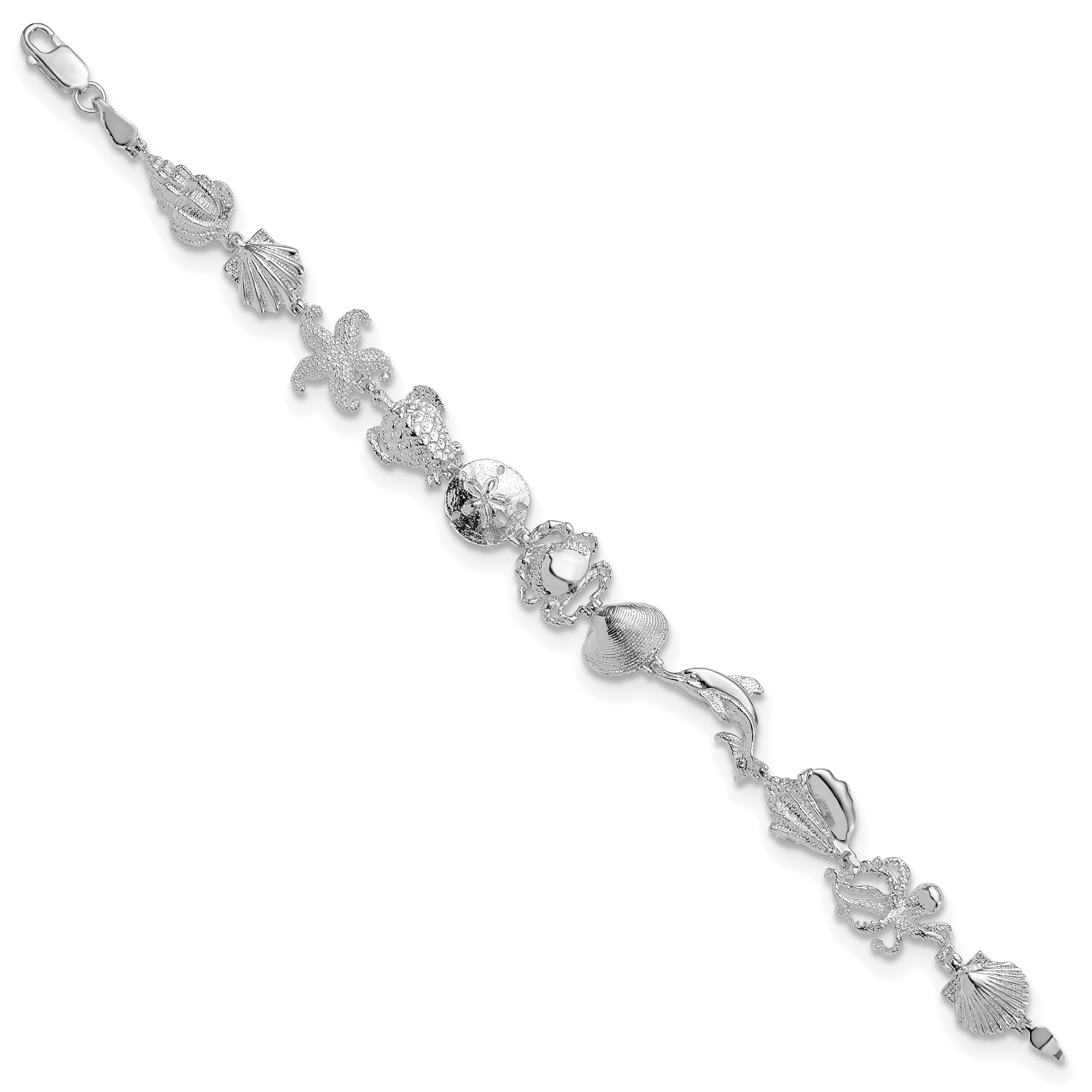 De-Ani Sterling Silver Rhodium-plated Polished Multi-Shell and Sealife Bracelet Secondary image