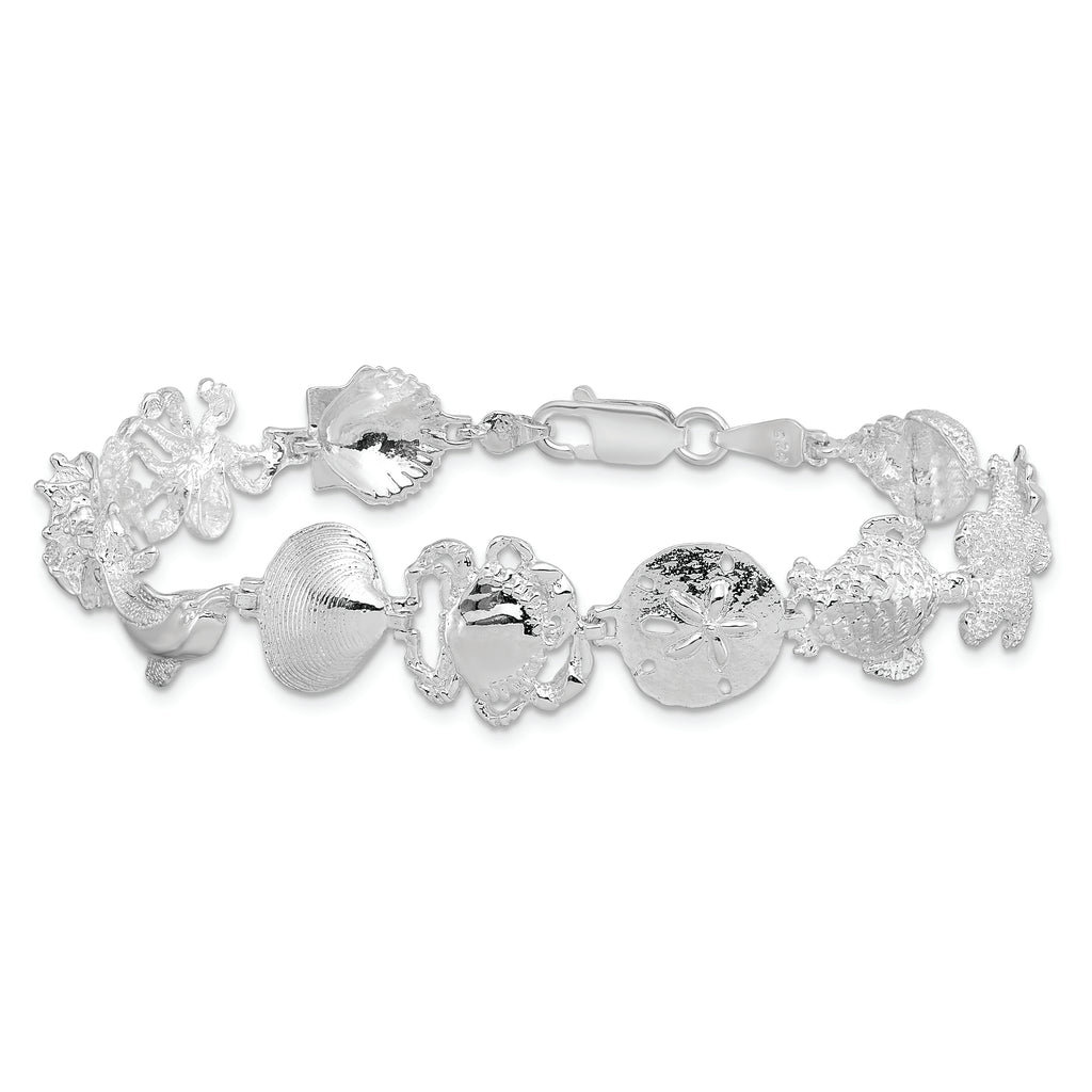 De-Ani Sterling Silver Rhodium-plated Polished Multi-Shell and Sealife Bracelet
