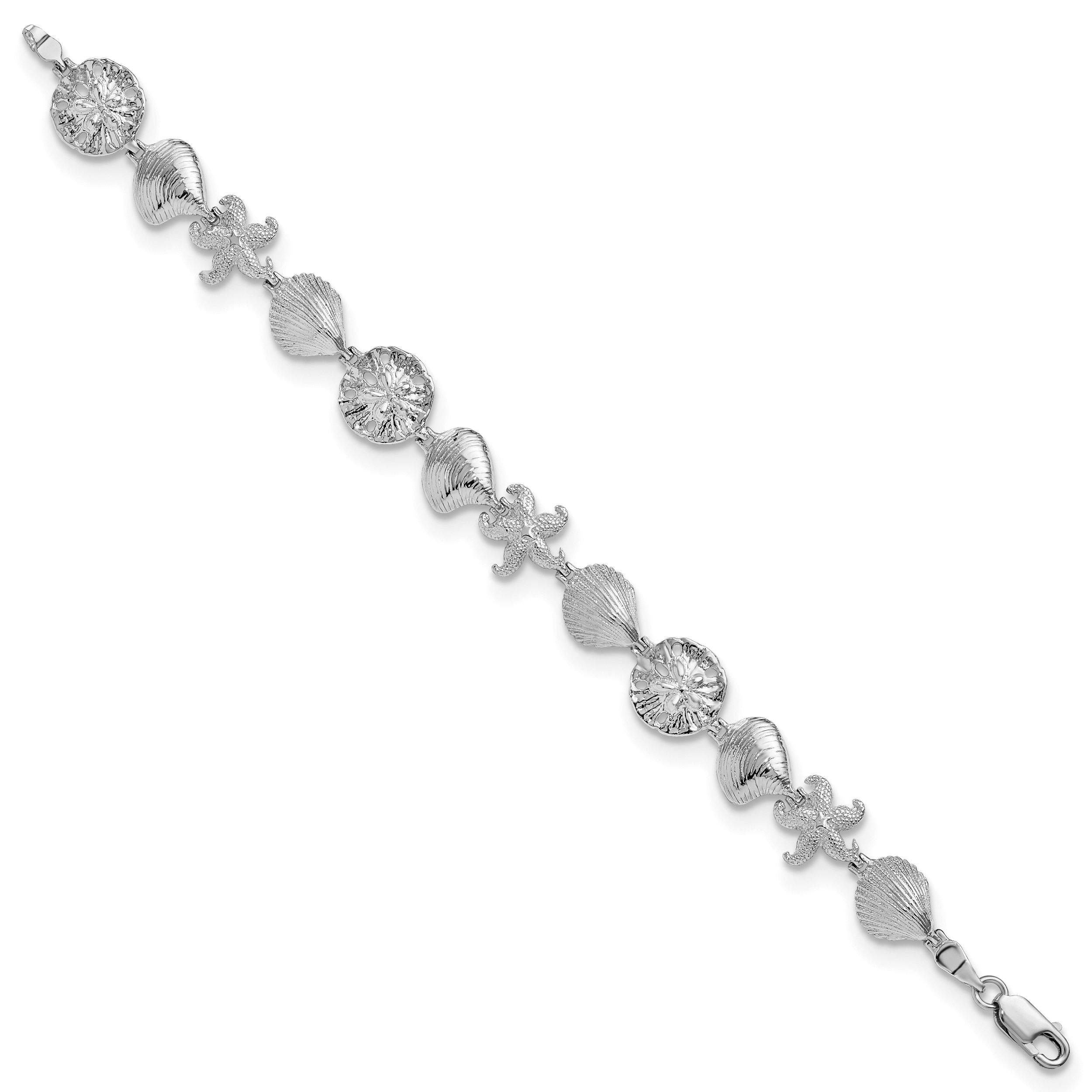 De-Ani Sterling Silver Rhodium-Plated Polished Starfish / Shells / Sand Dollar Bracelet Secondary image