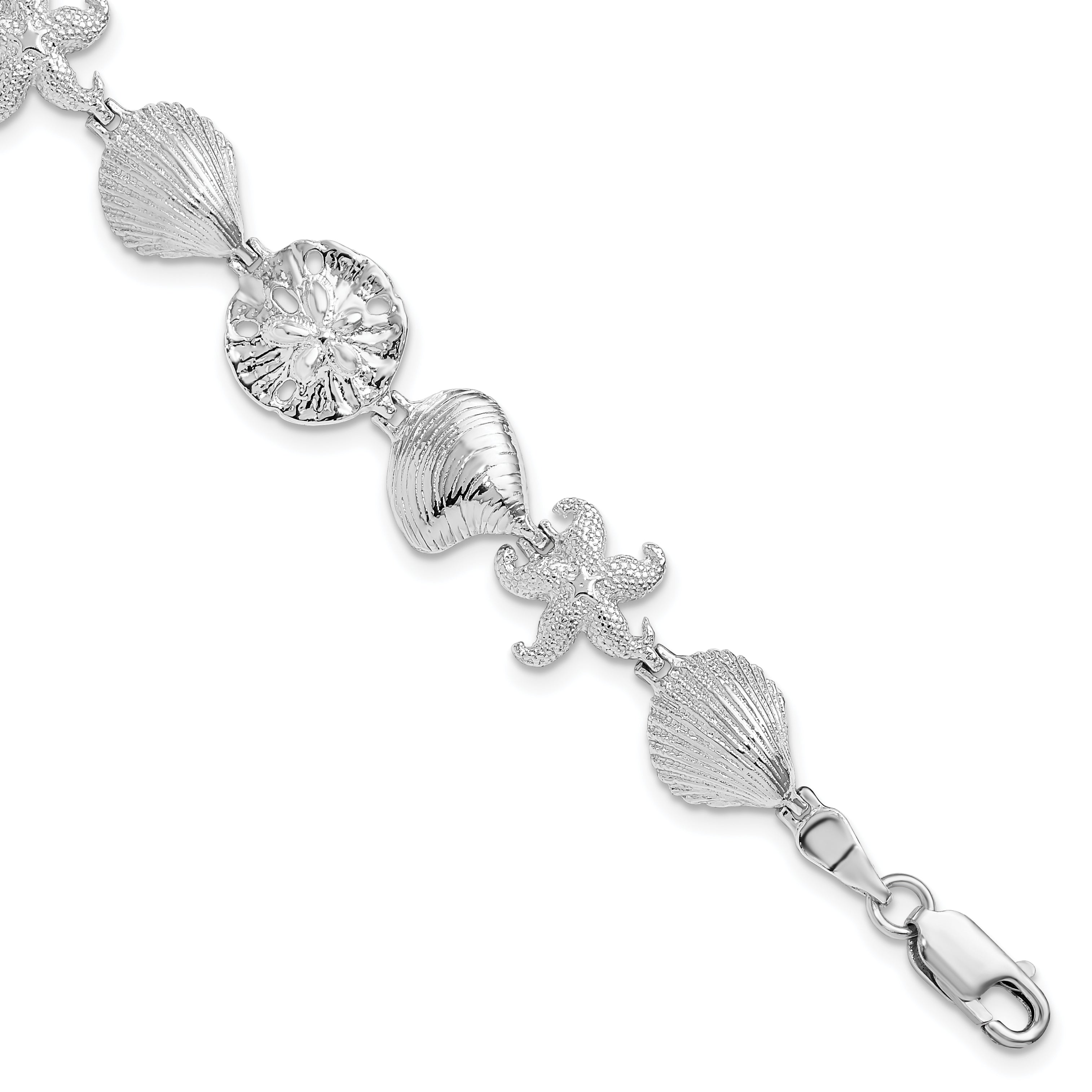 De-Ani Sterling Silver Rhodium-Plated Polished Starfish / Shells / Sand Dollar Bracelet Main image