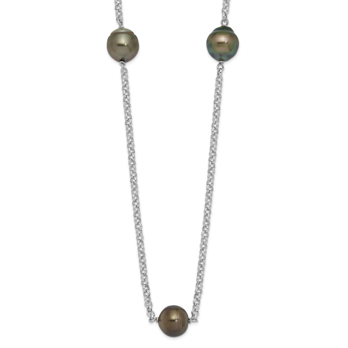 Sterling Silver Rhodium-Platedodium 8-9mm Baroque 5stat Tahit Saltwater Pearl Necklace