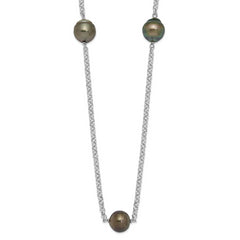 Sterling Silver Rhodium-Platedodium 8-9mm Baroque 5stat Tahit Saltwater Pearl Necklace