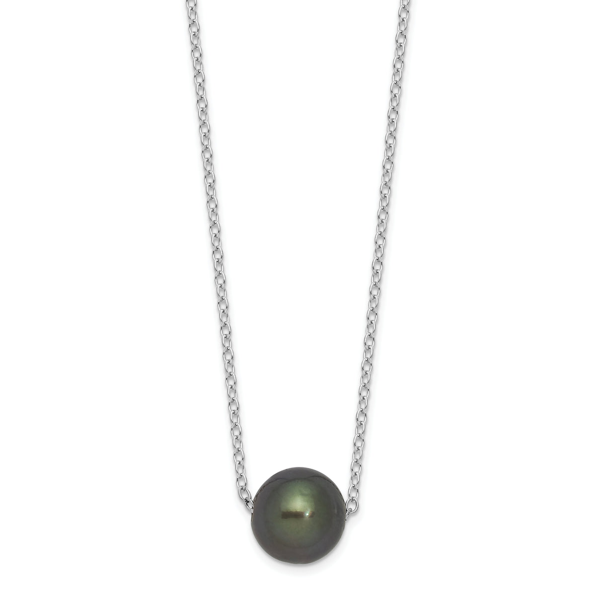 Sterling Silver Rhodium-Rhodium-Plated 8-9mm Black Semi-Round Tahitian Saltwater Cultured Pearl 17 inch Necklace