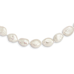 Sterling Silver Rhodium-Rhodium-Plated 11x14mm White Keshi Freshwater Cultured Pearl 18 inch Necklace