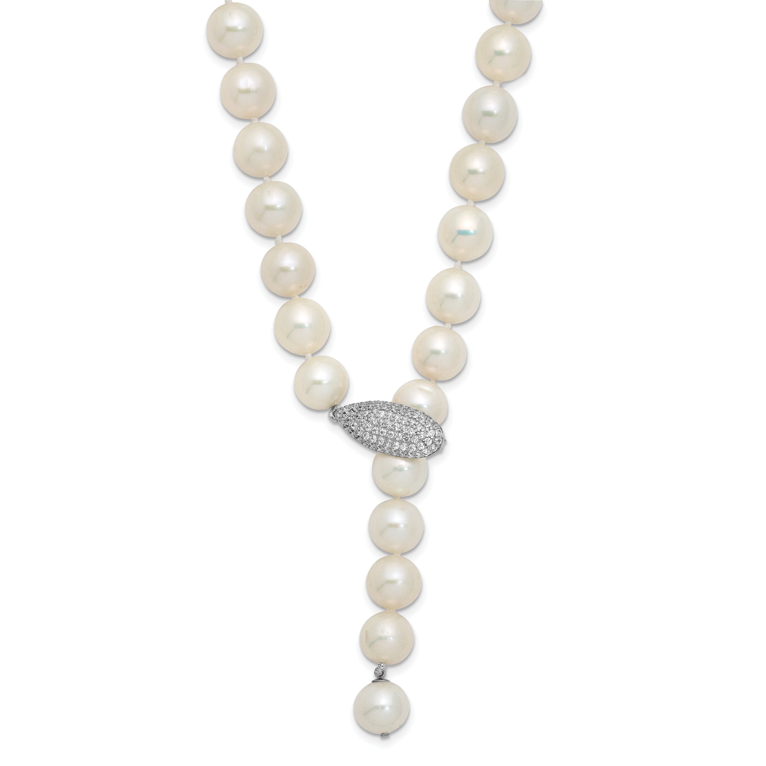 Sterling Silver Rhodium-Platedod-pl 9-10mm White Near-Round FWC Pearl Adj Necklace
