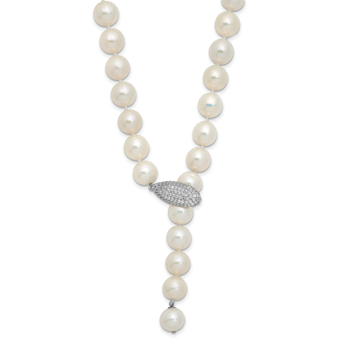 Sterling Silver Rhodium-Platedod-pl 9-10mm White Near-Round FWC Pearl Adj Necklace