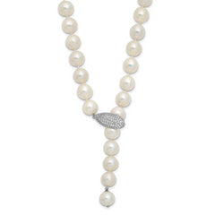 Sterling Silver Rhodium-Platedod-pl 9-10mm White Near-Round FWC Pearl Adj Necklace