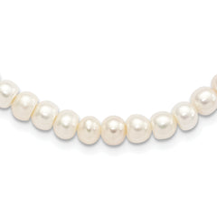 Sterling Silver Rhodium-Rhodium-Plated 7-8mm White Near-Round Freshwater Cultured Pearl 18 inch Necklace