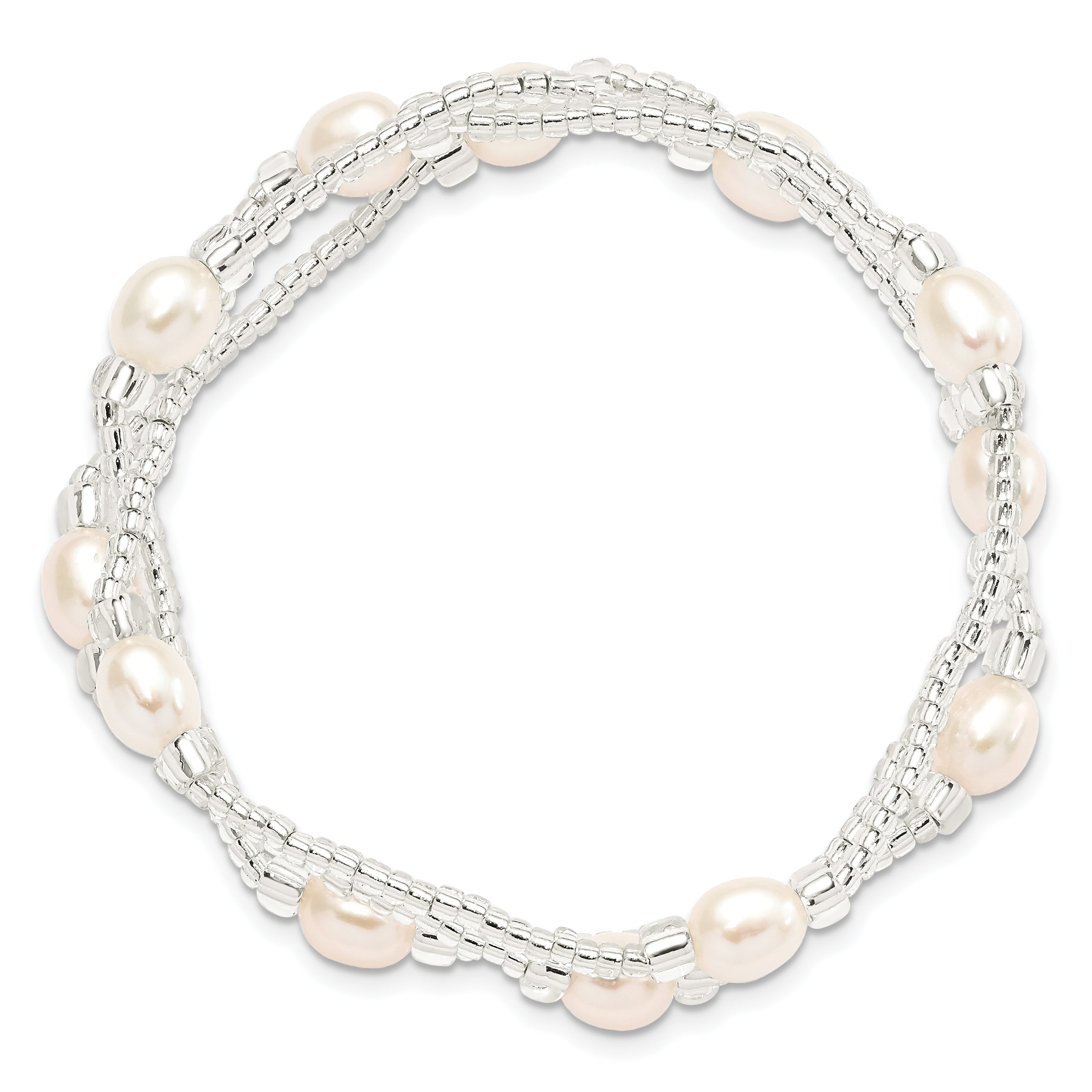 6-8mm White Rice Freshwater Cultured Pearl and Glass Bead Stretch 3-Bracelet Set Secondary image