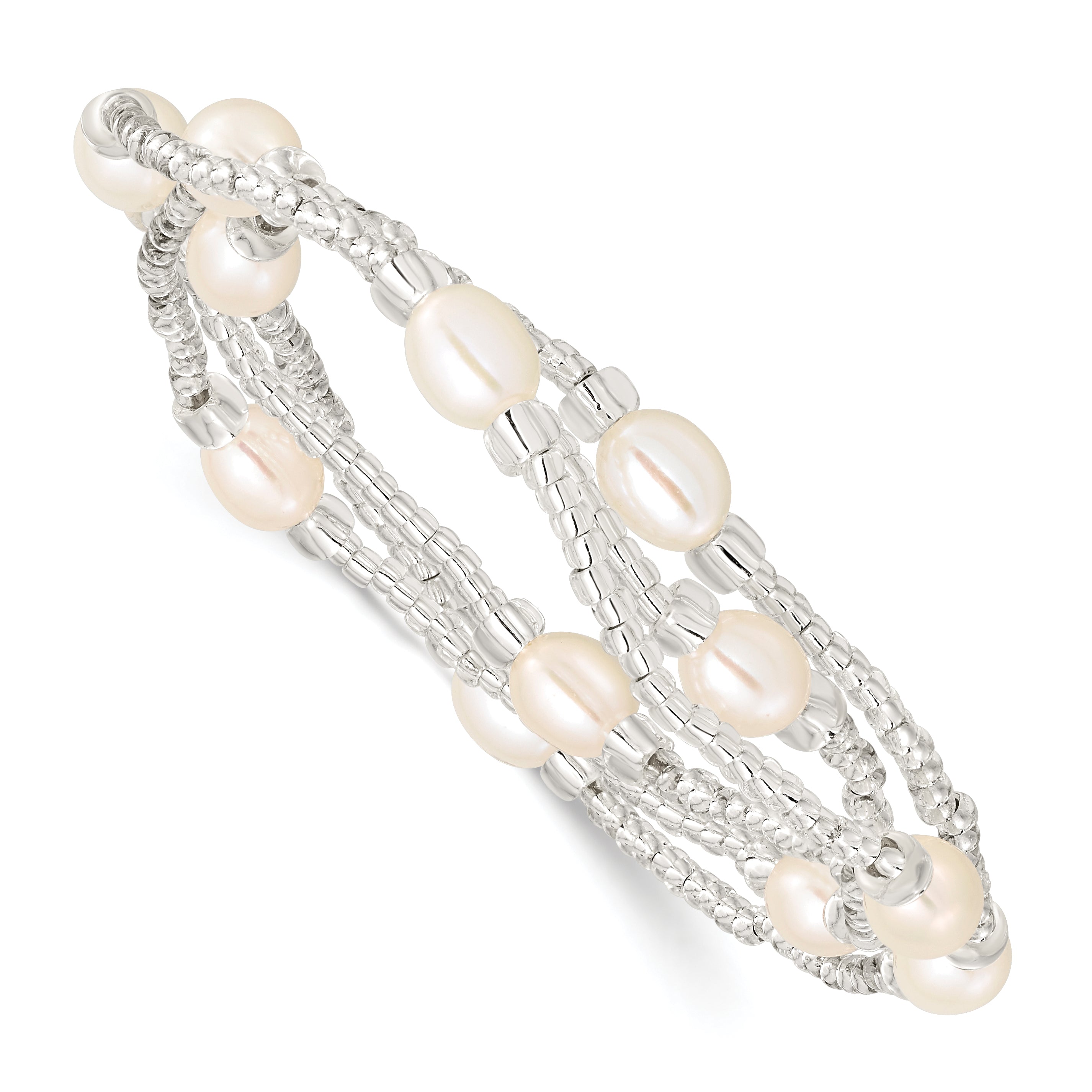 6-8mm White Rice Freshwater Cultured Pearl and Glass Bead Stretch 3-Bracelet Set Main image