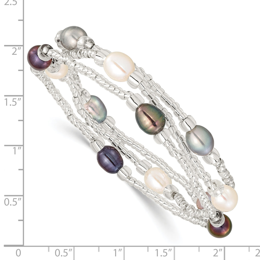 6-8mm White, Black and Grey Rice Freshwater Cultured Pearl and Glass Bead Stretch 3-Bracelet Set